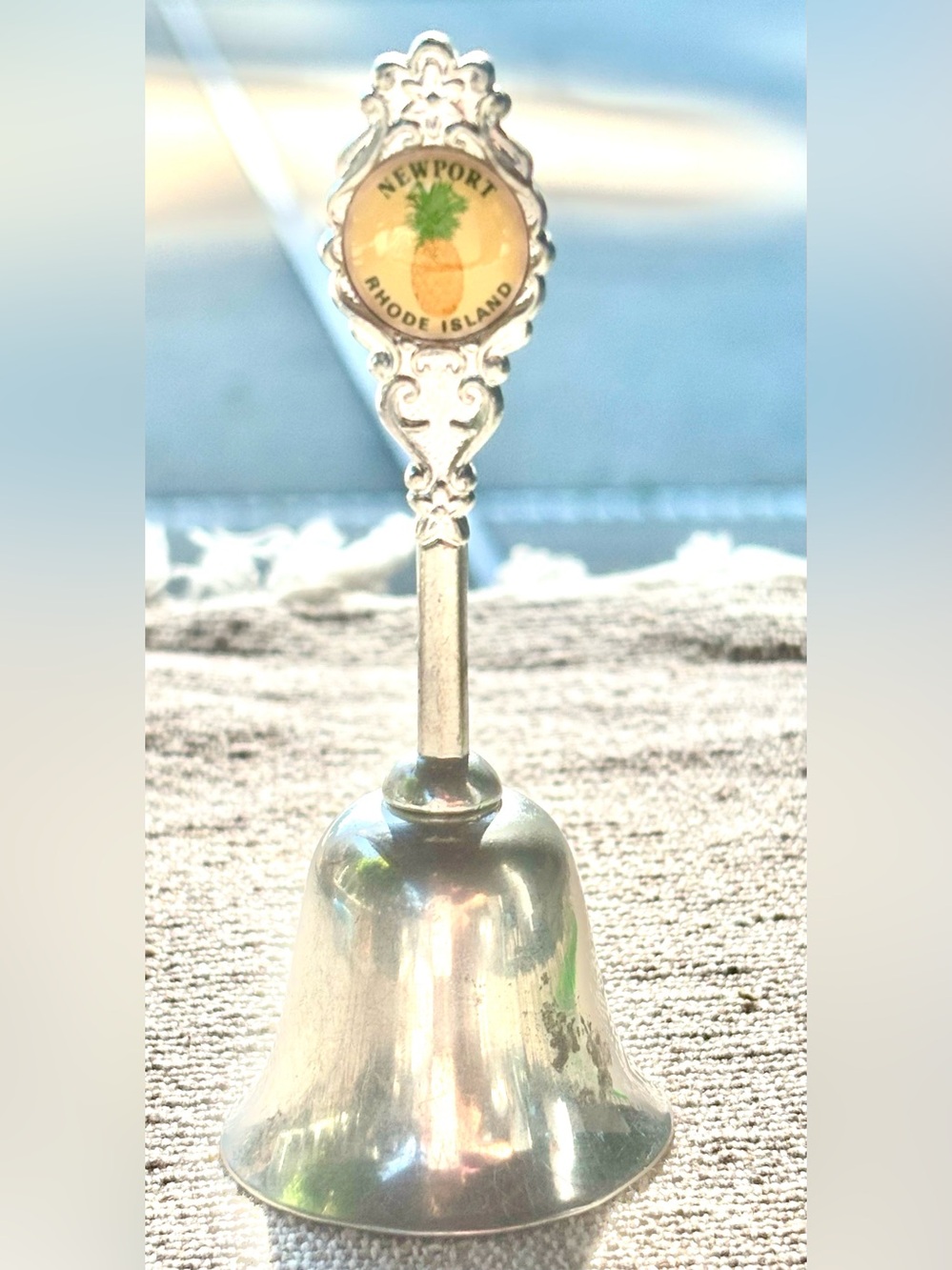 Vintage Newport Rhode Island silver tone Miniature Bell with Pineapple display